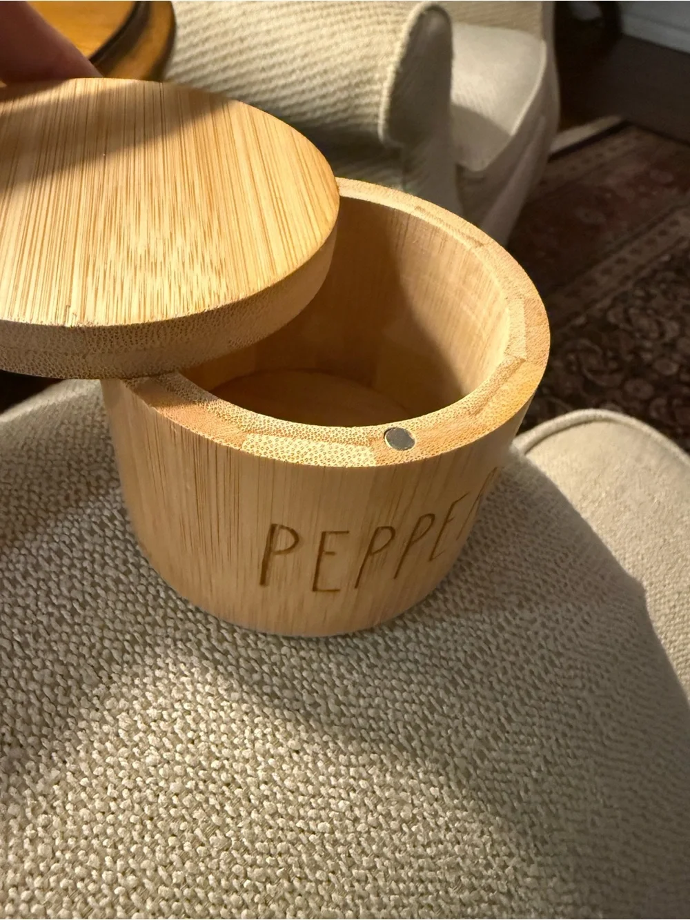 Rae Dunn Pepper cellar • woodgrain and magnetic lids